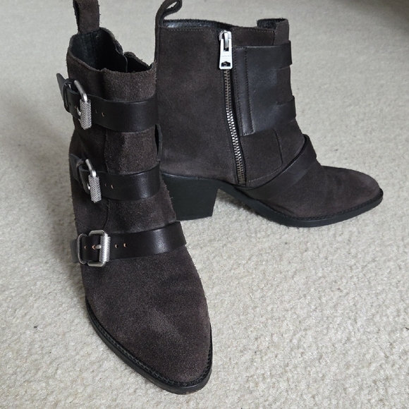 All Saints Shoes - All Saints Dark Brown Ankle Boots with Buckle Detail